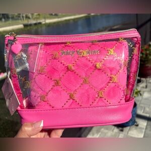 NWT Juicy Couture Pink 2 Piece Quilted Cosmetic Bag.